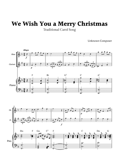 We Wish you a Merry Christmas for Oboe and Clarinet Duet with Piano (arr. Rika K.)