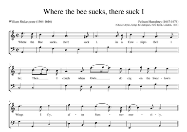 Where the bee sucks there suck I (arr. Early Music Scores)