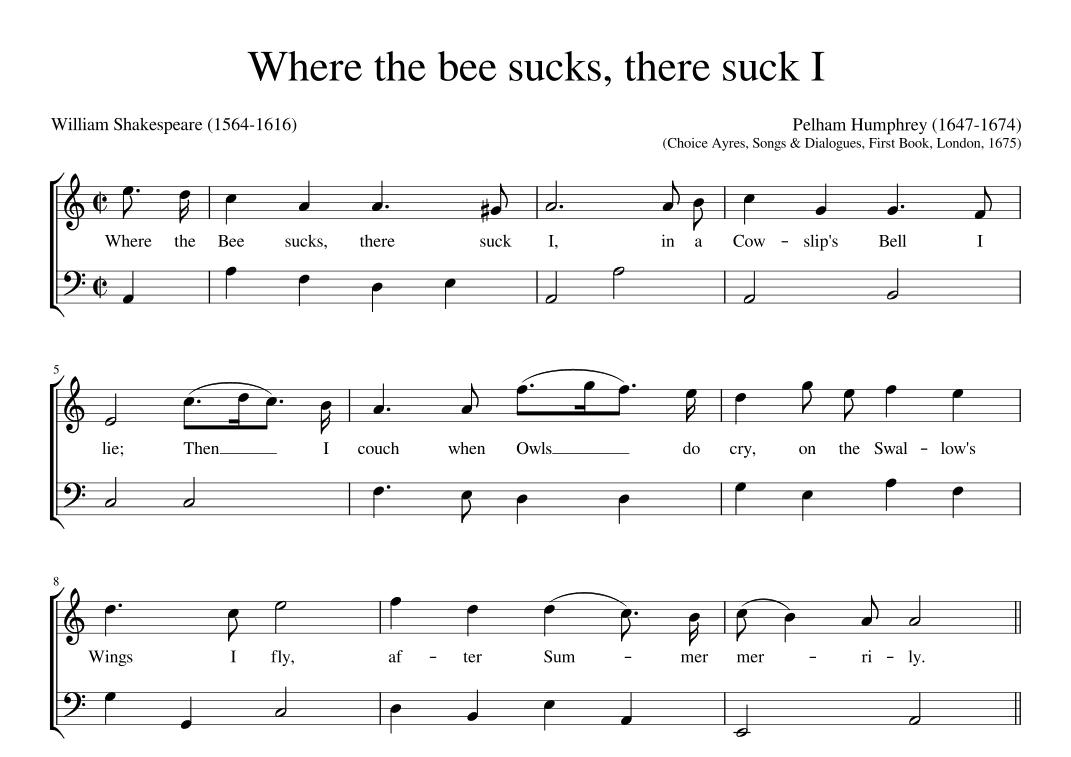 Where the bee sucks there suck I (arr. Early Music Scores)