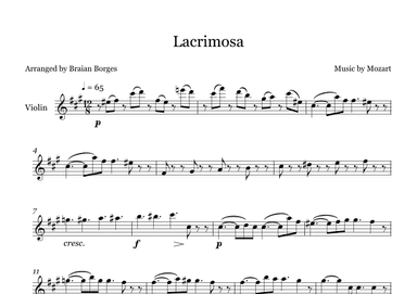 Lacrimosa in A Major - For Violin (arr. Braian Borges)