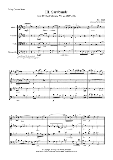 Sarabande Suite 2 BWV 1067 for string quartet (arr. K. Krantz)