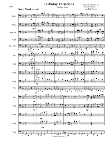 Low Brass-Birthday Variations tune of Happy Birthday-Score (arr. Bud Caputo)