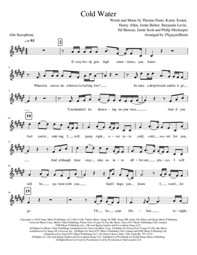 Cold Water (arr. JNguyenSheets)