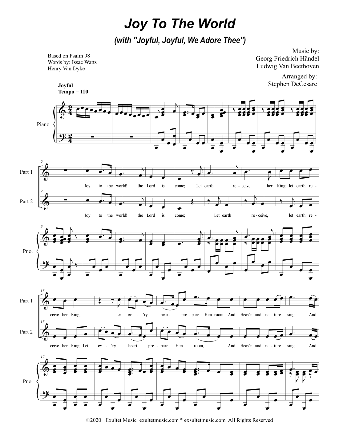 Joy To The World (with "Joyful, Joyful, We Adore Thee") (2-part choir) (arr. Stephen DeCesare)