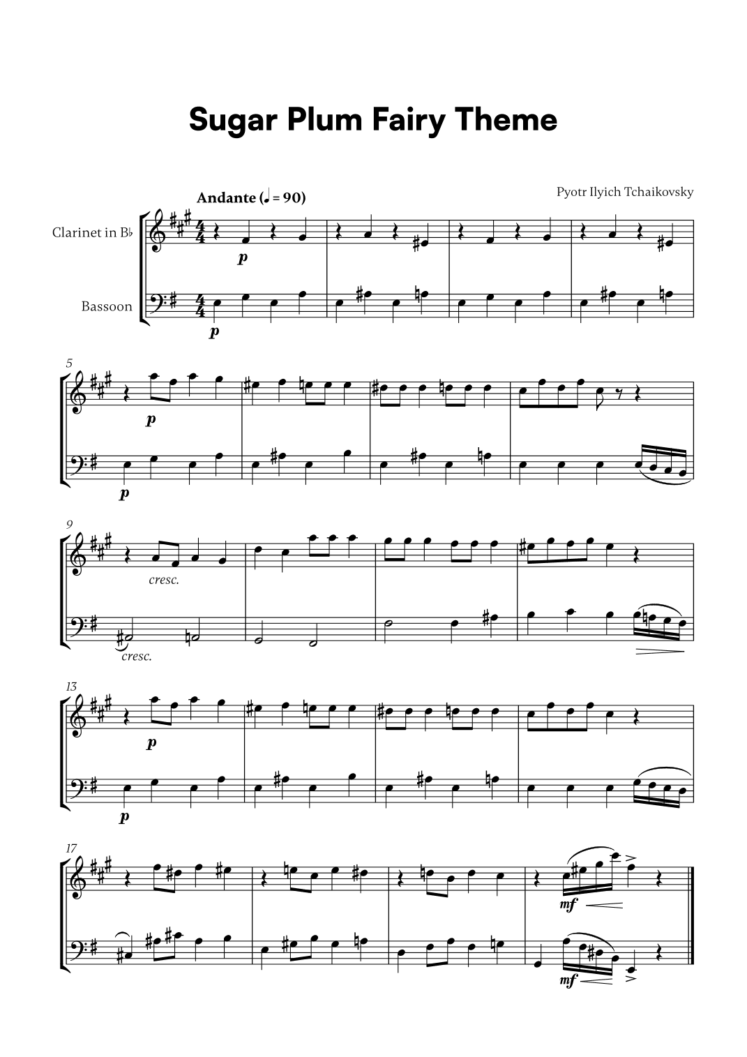 Tchaikovsky - Sugar Plum Fairy Theme (for Clarinet and Bassoon) (arr. Cadenza Editions)
