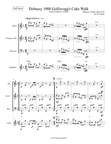 Debussy Golliwogs Cakewalk For Oboe (Flute), Clarinet and Bassoon Trio (arr. R G Roth)