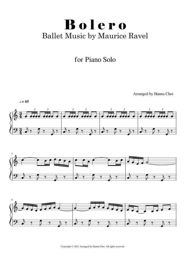 M.Ravel - Bolero from Ballet Music [for Piano Solo] (arr. Hanna Choi)