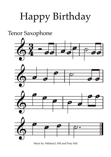 Happy Birthday - Tenor Saxophone with note names (arr. Juan Arce)