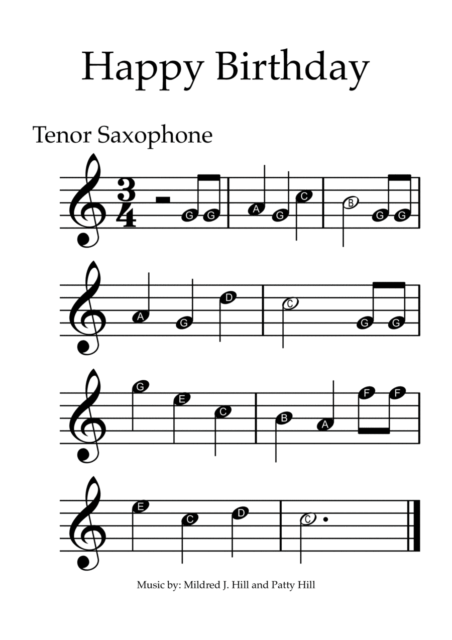 Happy Birthday - Tenor Saxophone with note names (arr. Juan Arce)