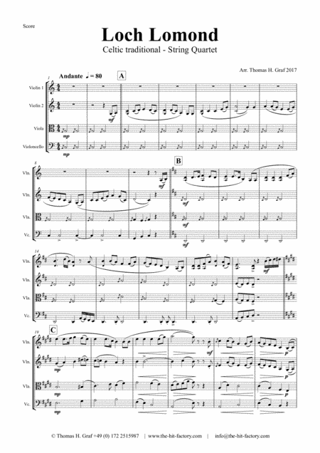 Loch Lomond - Celtic Traditional - String Quartet (arr. Thomas H. Graf)