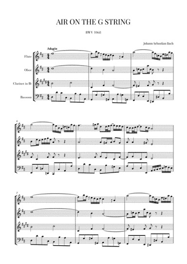 Bach: Air on the G String for Woodwind Quartet (arr. Cadenza Editions)
