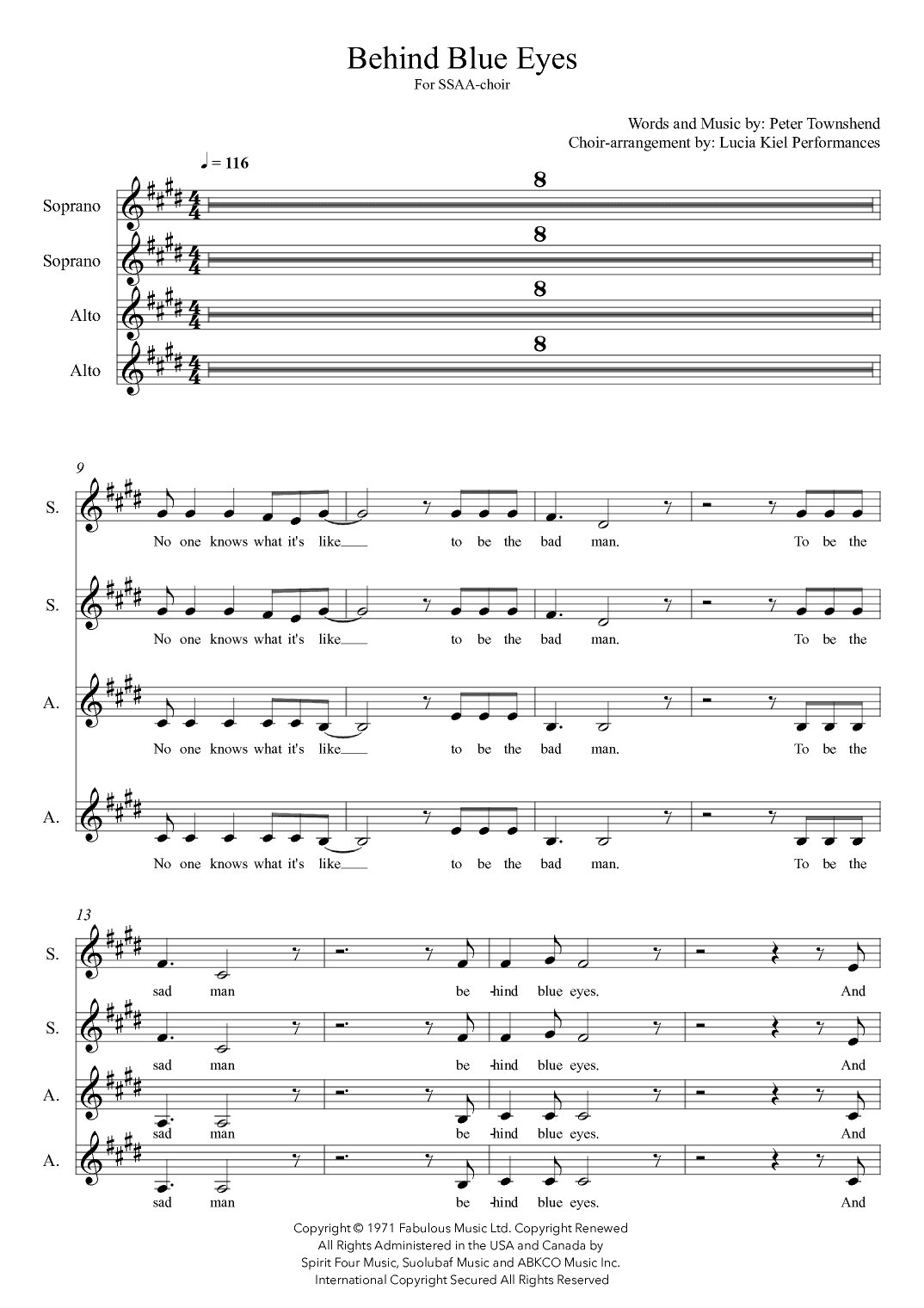 Behind Blue Eyes (arr. Lucia Kiel)