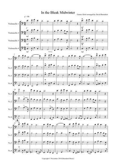 In the Bleak Midwinter for Cello Quartet (arr. David Burndrett)