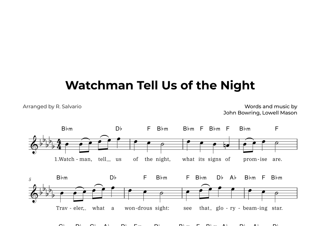 Watchman Tell Us of the Night (Key of B-Flat Minor) (arr. R. Salvario)