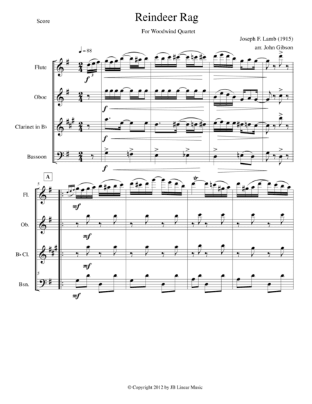 Reindeer Rag by Joseph Lamb for Woodwind Quartet (arr. John Gibson)