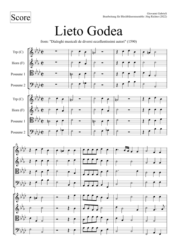 Lieto Godea from "Dialoghi musicali de diversi eccellentissimi autori" (1590) for Brass Ensemble (arr. Jörg Richter)