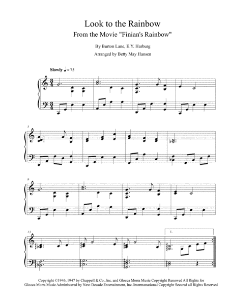 Look To The Rainbow (arr. Betty May Hansen)