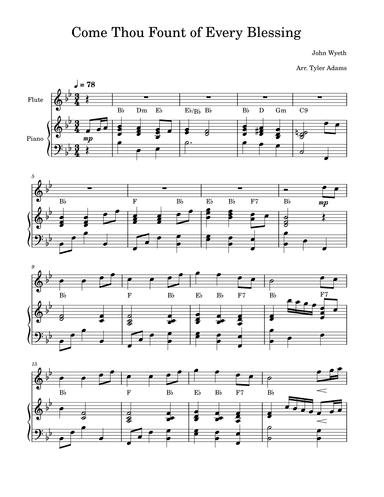 Come Thou Fount of Every Blessing (Flute Solo with Piano) (arr. Tyler Adams)