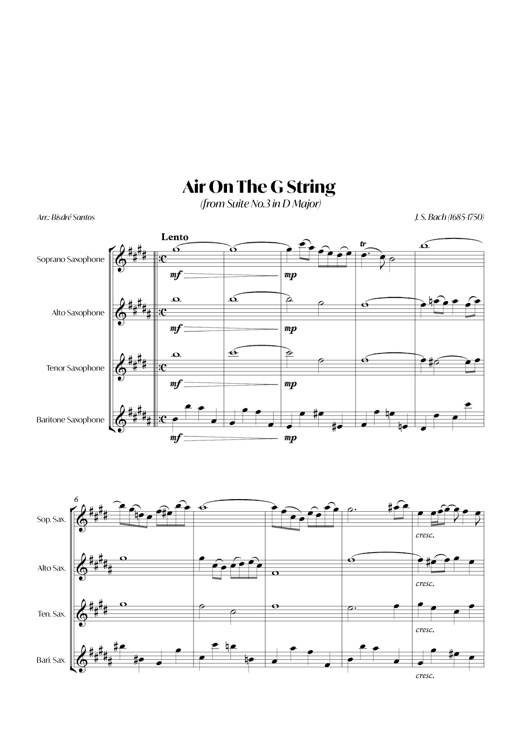 Air On The G String (from Suite No.3 in D Major) (Bach) - Sax quartet (arr. André Alberto Santos)