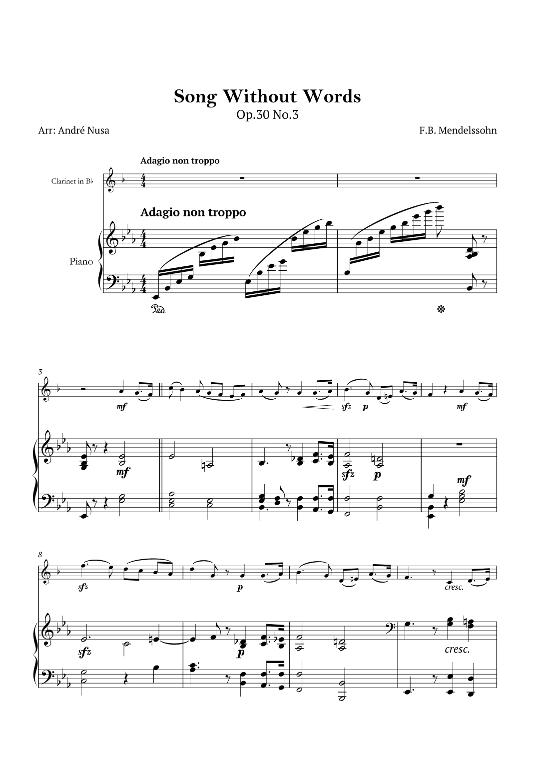 Song Without Words Op.30 No.3 (arr. André Nusa)