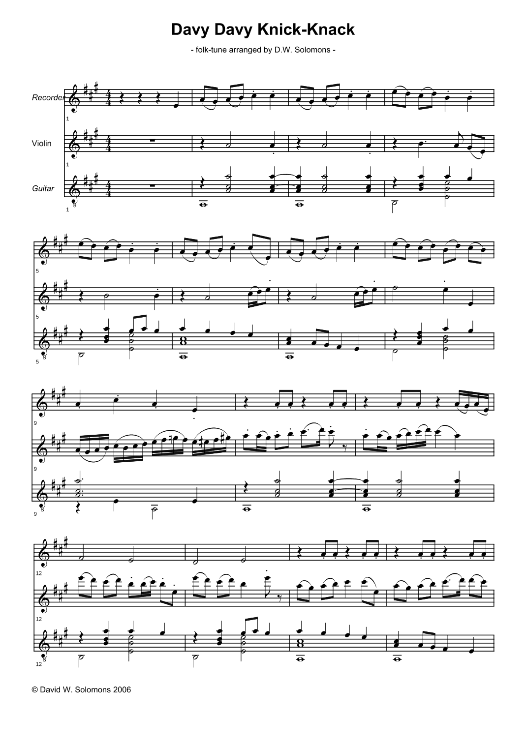 Variations on Davy Davy Knick Knack (Trio for Soprano Recorder, Violin & Guitar) (arr. David Warin Solomons)