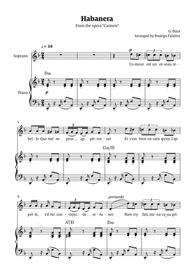 Habanera (for soprano - D minor/major) (arr. Rodrigo Faleiros)
