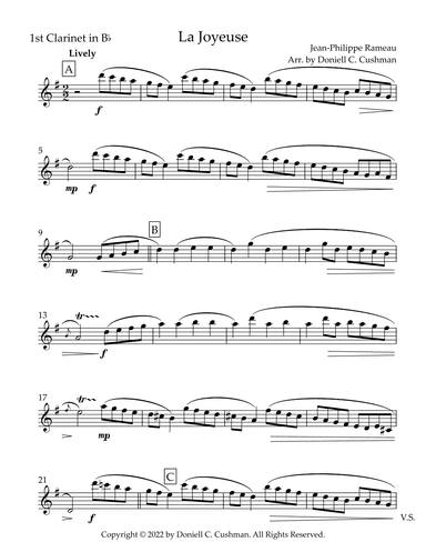 La Joyeuse for Bb Clarinet Duet (arr. Doniell C Cushman)