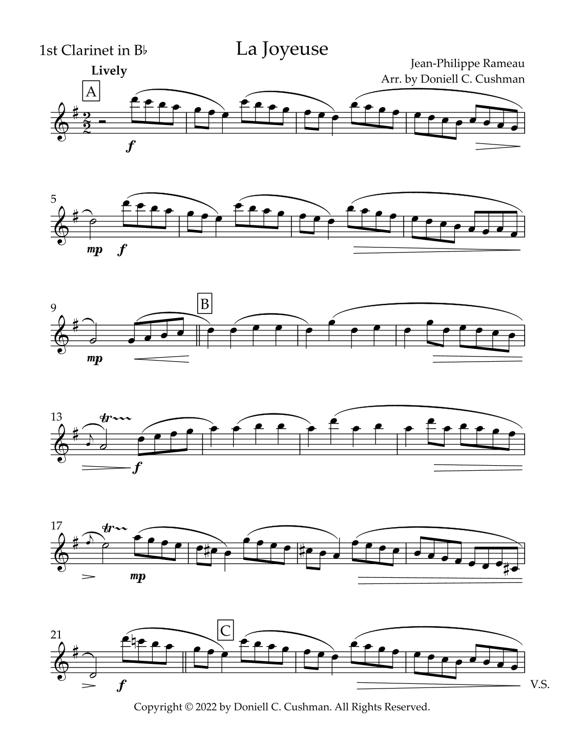 La Joyeuse for Bb Clarinet Duet (arr. Doniell C Cushman)