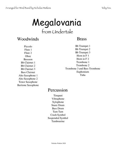 MEGALOVANIA (from Undertale) (arr. Nicholas Watkins)