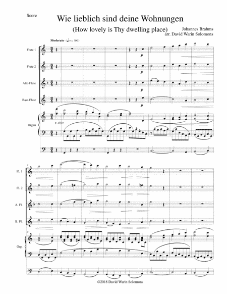 Wie lieblich sind deine Wohnungen (How lovely is Thy dwelling place) for flute quartet and organ (arr. David Warin Solomons)