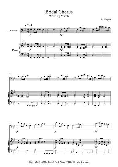 Bridal Chorus (Wedding March) - Richard Wagner (Trombone + Piano) (arr. Digital Book Music)