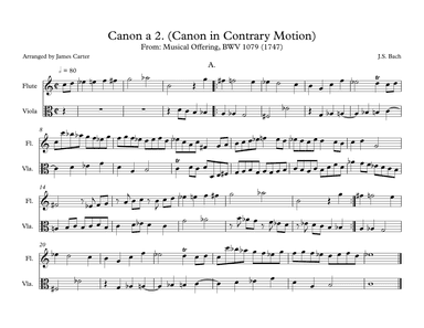 Canon in Contrary Motion I from Musical Offering for Flute & Viola Duet (arr. J.W. Carter)