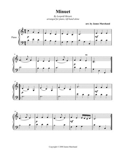 Minuet by L. Mozart, for the left hand (arr. James Marchand)