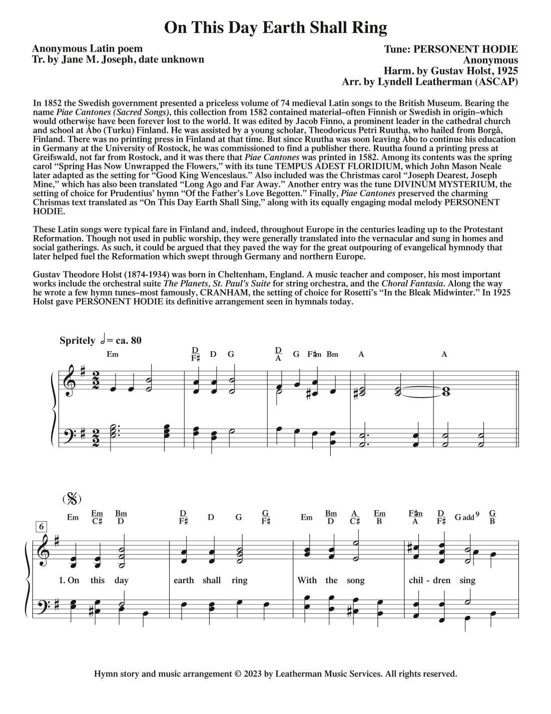 On This Day Earth Shall Sing (arr. Lyndell Leatherman)