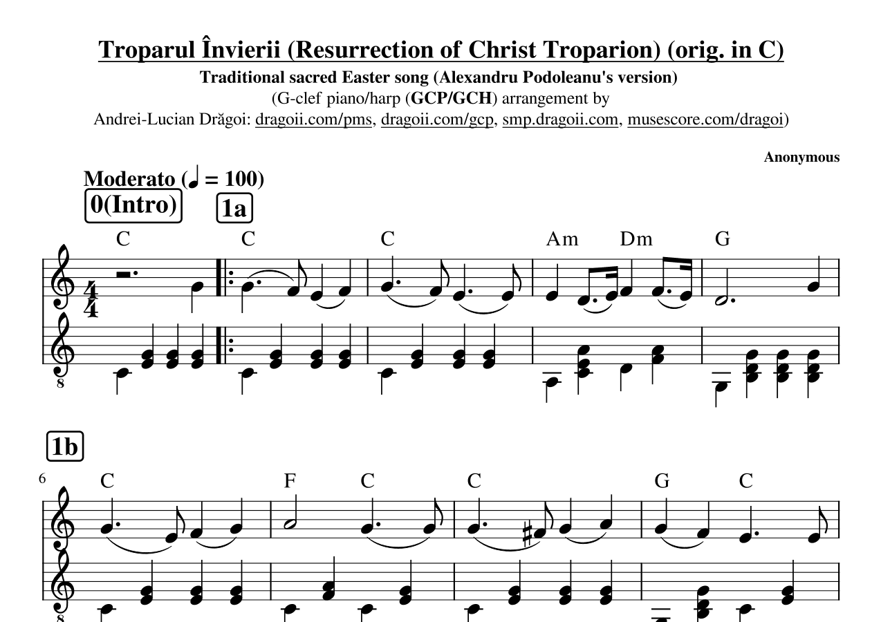 Anonymous - Resurrection of Christ Troparion (Troparul Învierii) - G-clef piano (GCP)  arr. (arr. Andrei Lucian Dragoi)