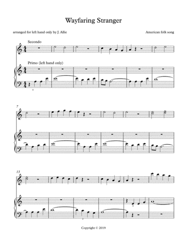 Wayfaring Stranger for left hand only (arr. Jeanne Allie)