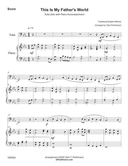 THIS IS MY FATHER'S WORLD - TUBA SOLO with Piano Accompaniment (Medium Easy) (arr. Glen Poehlmann)