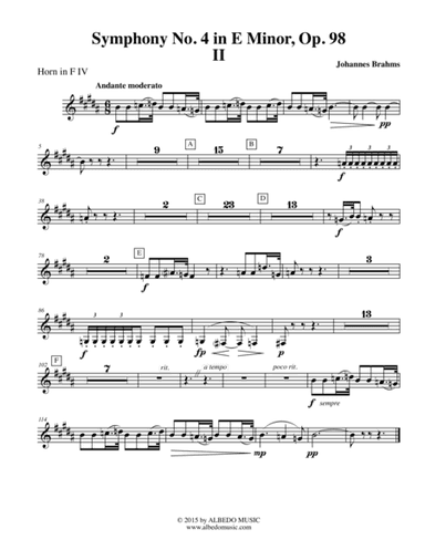 Brahms Symphony No. 4, Movement II - Horn in F 4 (Transposed Part), Op. 98 (arr. Doug Clyde)