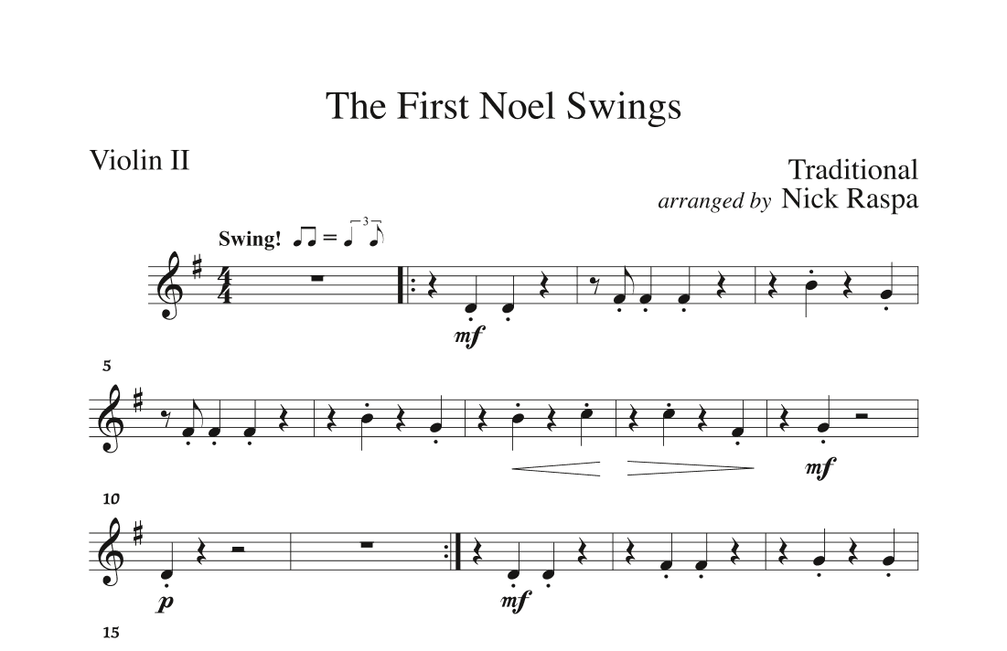 The First Noel Swings - string orchestra - Violin II part (arr. Nick Raspa)