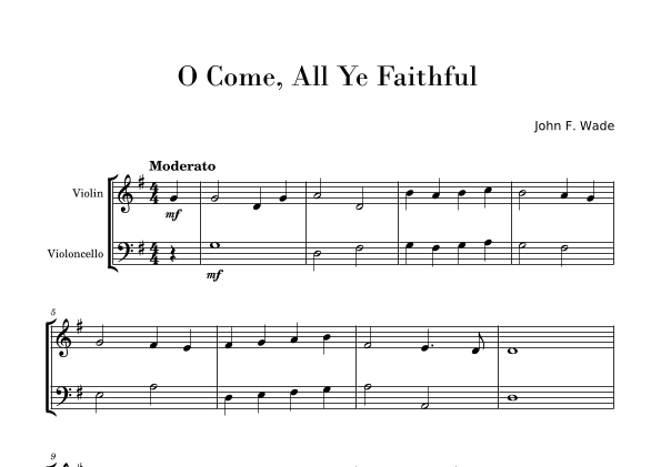 O Come, All Ye Faithful (Easy Violin and Cello Duo) (arr. Gisele Sant'Ana)