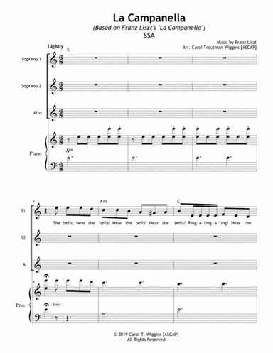 La Campanella (Based on Franz Liszt's "La Campanella") SSA (arr. Carol Troutman Wiggins [ASCAP])
