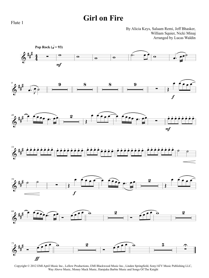Girl On Fire (main Version) (arr. Lucas Waldin)