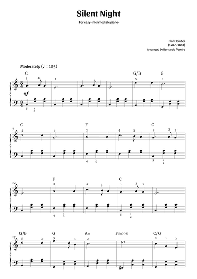 Silent Night (easy-intermediate piano – C major) (arr. Bernardo Pereira)