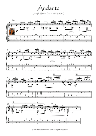 Andante by Fiocco classical Guitar solo (arr. PianoSheetNow)