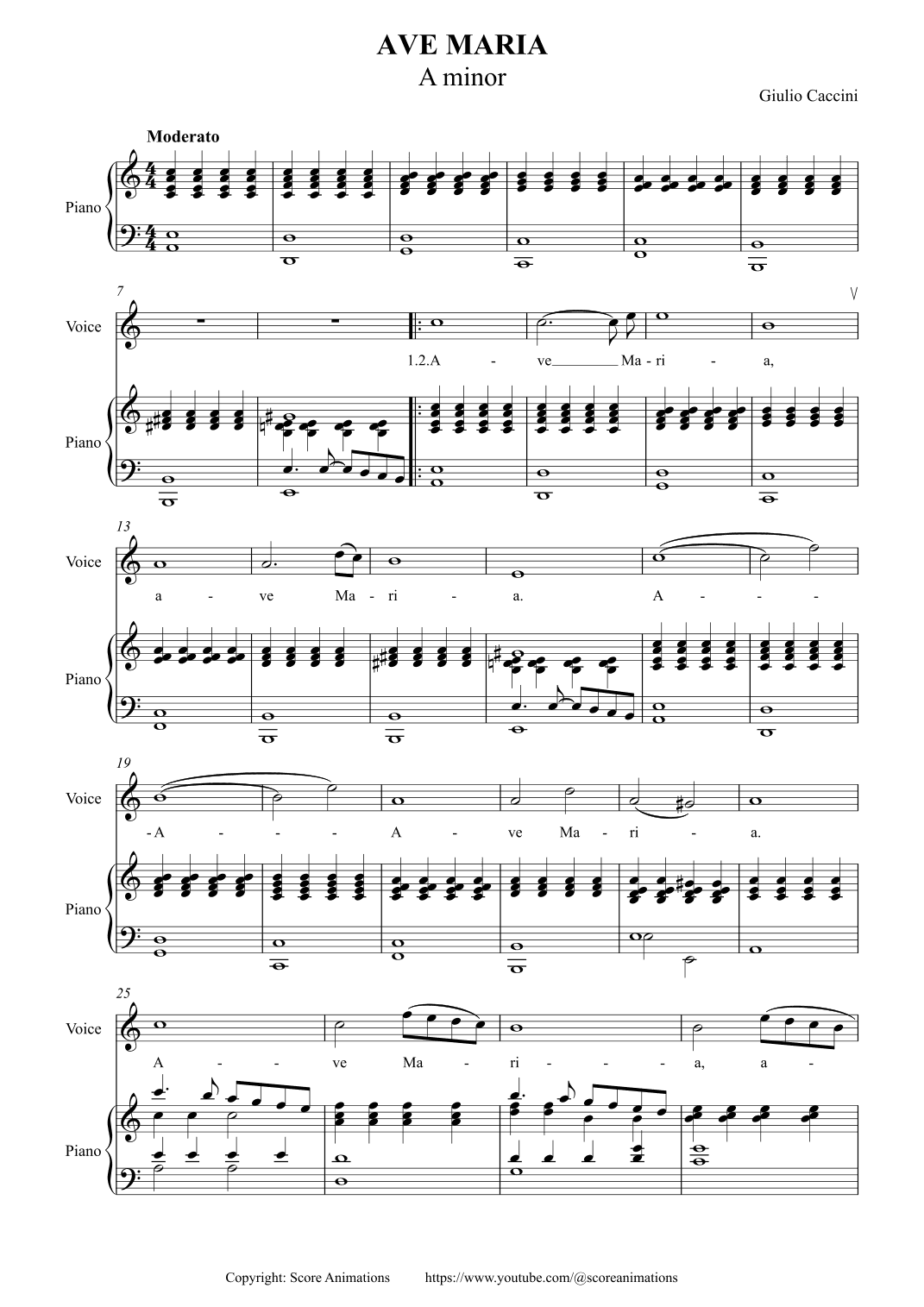 G.CACCINI. Ave Maria in A minor (arr. Score Animations)