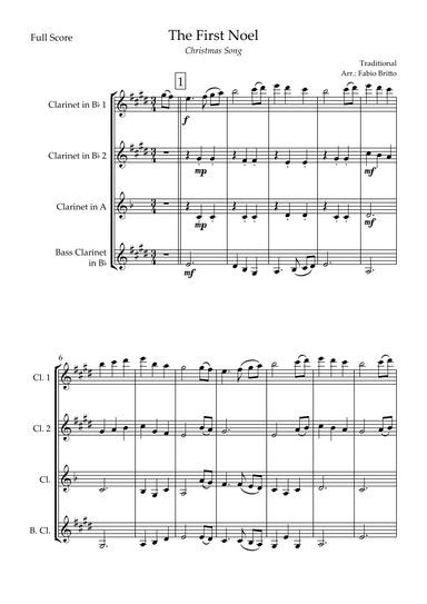 The First Noel (Christmas Song) for Clarinet Quartet (arr. Fabio Britto)