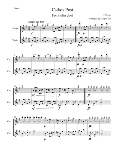Csikos Post for violin duet (arr. Casper Lai)