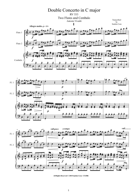 Vivaldi - Double Concerto in C major RV 533 for Two Flutes and Cembalo (or Piano) (arr. Santino Cara)