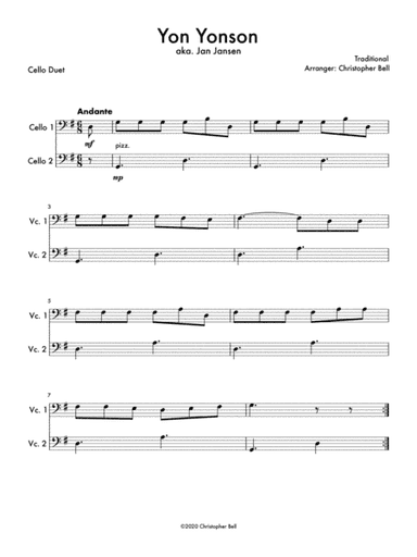 Yon Yonson (Easy Cello Duet) (arr. Christopher Bell)