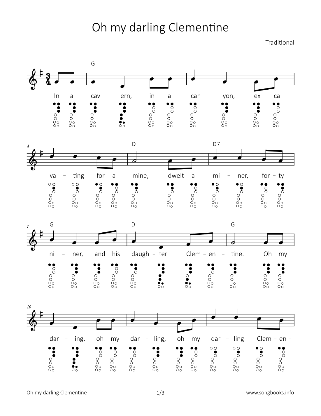 Oh my darling Clementine (arr. songbooks.info)